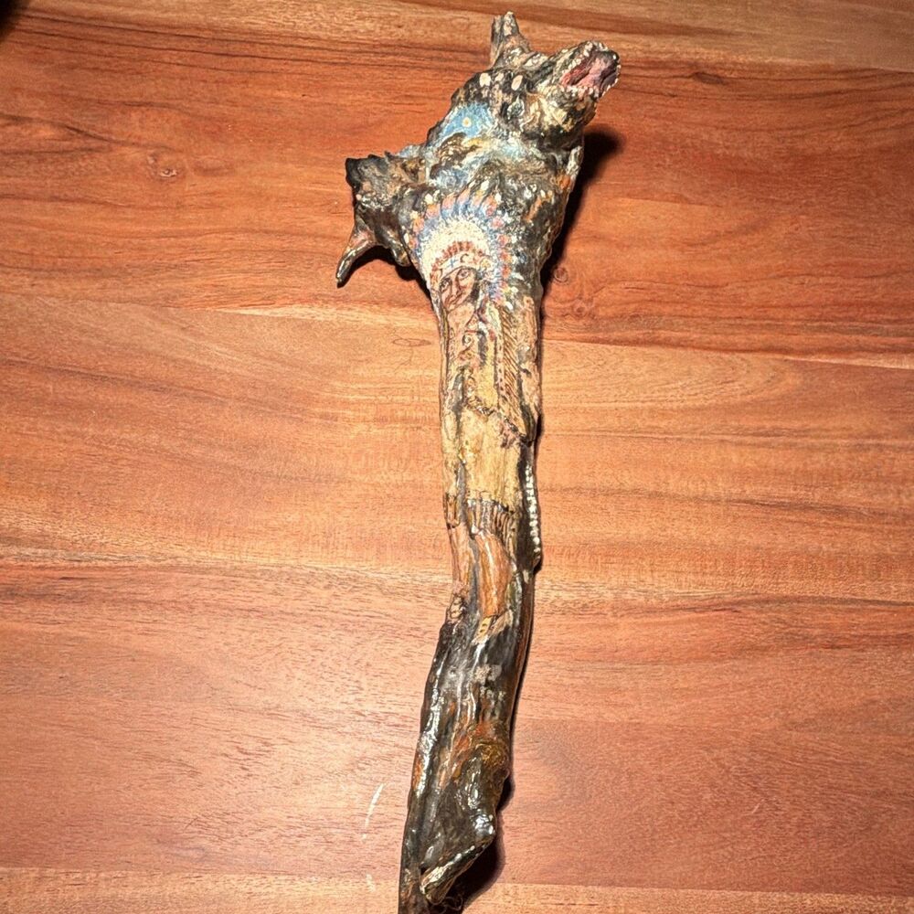 Vintage Hand Carved Painted Wood Folk Art Native American Wolf Sculpture